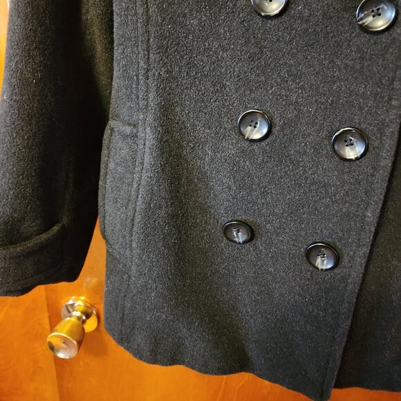 Women's Size 8 Lands' End Black Double Breasted Wool Cashmere Blend Pea Coat - Picture 7 of 10